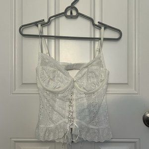 White Lace Cropped Tank Top